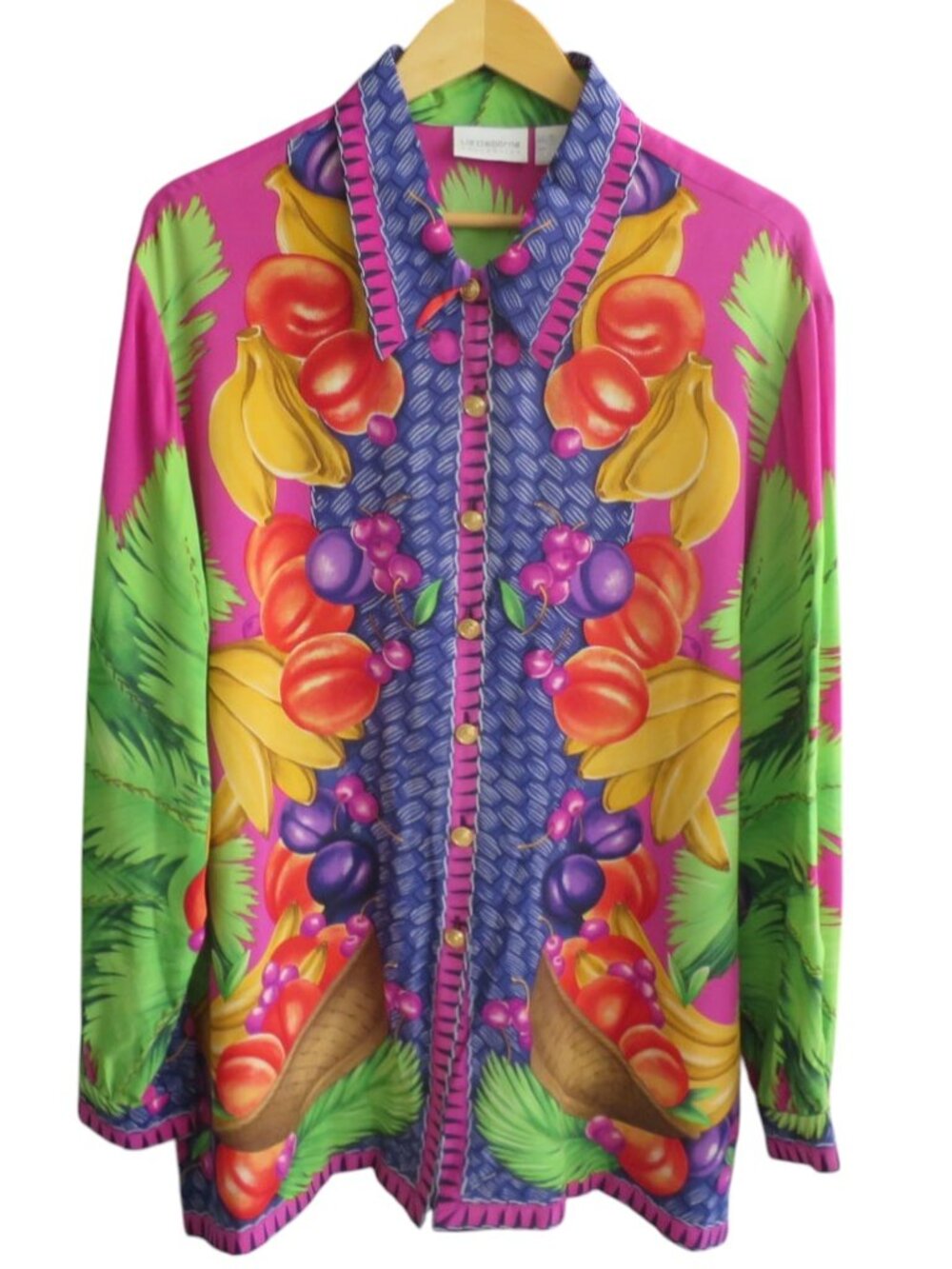 Vintage Liz Claiborne Tropical Fruit Print Silk Blouse